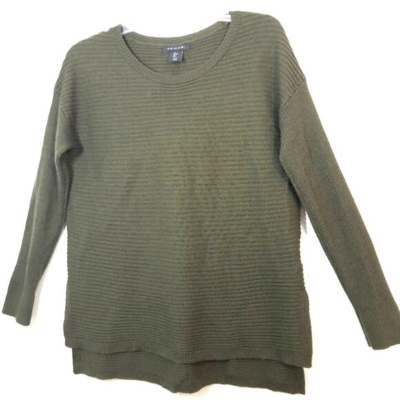 Tahari olive high low wool blend ribbed sweater L - Picture 3 of 10